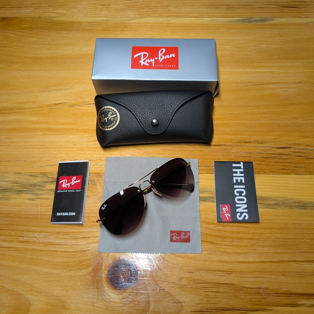 Ray-Ban Degraded Brown Lens with Gold Frame with Leather Case